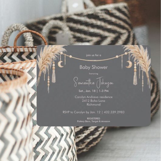 Grijze Boho Pampas Baby Shower Kaart