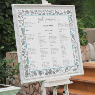 Grijze Boho Wildflower Bloemen Blauwe Grenzen Poster