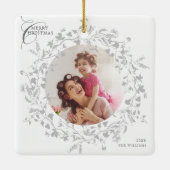 Grijze Boho Wildflower krans Kerstmis 2 Foto Keramisch Ornament (Achterkant)