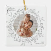 Grijze Boho Wildflower krans Kerstmis 2 Foto Keramisch Ornament (Voorkant)