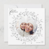 Grijze Boho Wildflower krans Kerstmis Photo Square Feestdagenkaart (Voorkant)