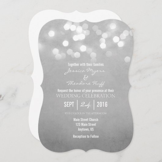 Grijze Bokeh Glitter Lights bruiloft uitnodiging (Voorkant / Achterkant)
