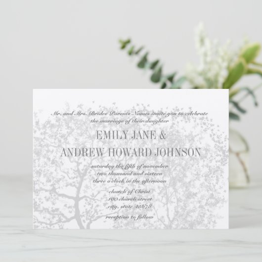 Grijze bomen bruiloften Aangepaste uitnodigingen (Staand voorkant)