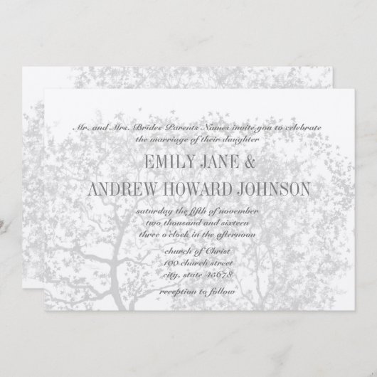 Grijze bomen bruiloften Aangepaste uitnodigingen (Voorkant / Achterkant)