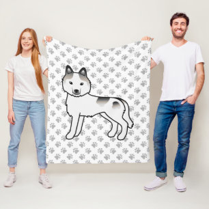 Grijze bonte Siberische Husky Cartoon-hond & poten Fleece Deken