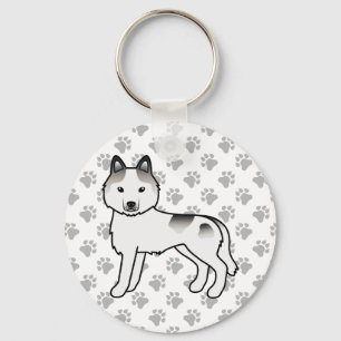 Grijze bonte Siberische Husky Cartoon hond & poten Sleutelhanger