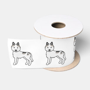 Grijze bonte Siberische Husky Schattige Cartoon Ho Satijnen Lint