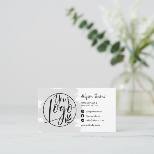 Grijze borstelhaarmake-up foto-logo qcode visitekaartje (Staand voorkant)