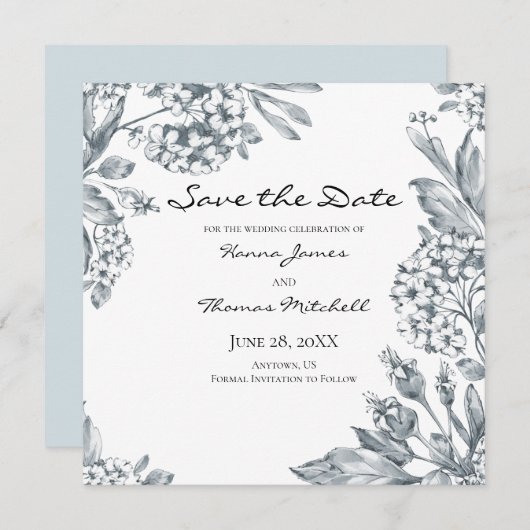  grijze botanische bruiloft save the date (Voorkant / Achterkant)