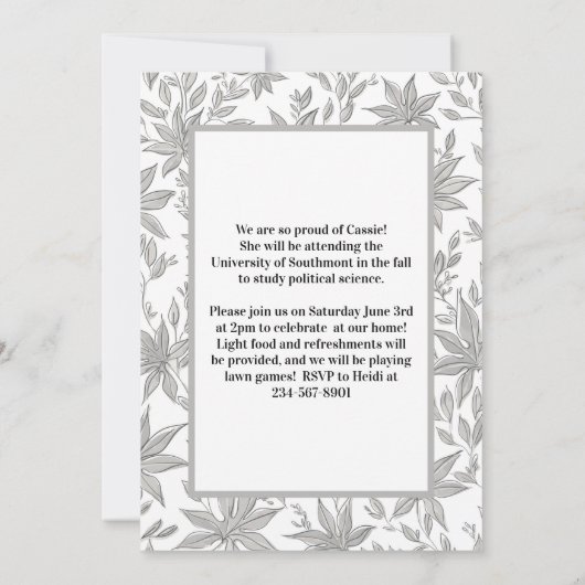 Grijze botanische foto Afstuderen aankondiging (Achterkant)