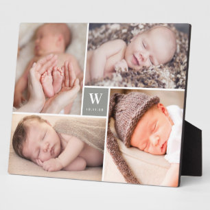 Grijze Box Eenvoudige Monogram Nieuwe Baby Fotocol Fotoplaat