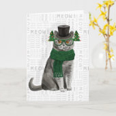 Grijze Britse Shorthair Funny kerstkat Kaart (Gele Bloem)