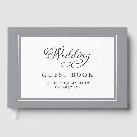 Grijze bruiloft Guestbook - afbeeldingsgrens Elega Gastenboek (Voorkant)