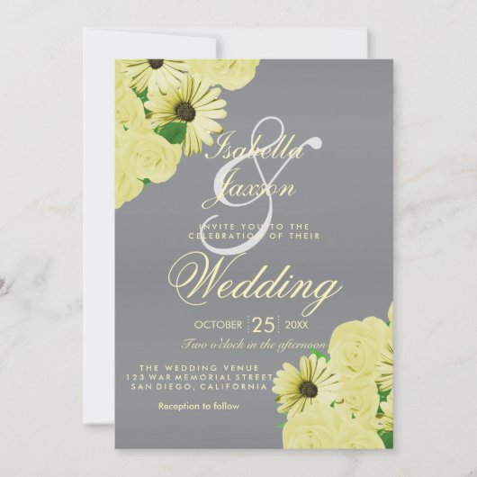 Grijze bruiloft Satin en Pastel Yellow Wedding Kaart (Voorkant)