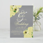 Grijze bruiloft Satin en Pastel Yellow Wedding Kaart (Staand voorkant)
