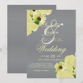 Grijze bruiloft Satin en Pastel Yellow Wedding Kaart (Voorkant / Achterkant)