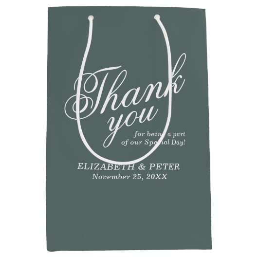 Grijze bruiloft welkom dank u medium cadeauzakje (Voorkant)