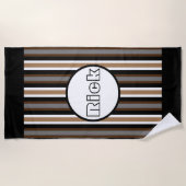 Grijze, bruine en zwarte strepen met naam strandlaken (Voorkant)