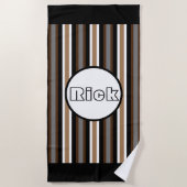 Grijze, bruine en zwarte strepen met naam strandlaken (Voorkant)