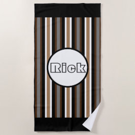 Grijze, bruine en zwarte strepen met naam strandlaken