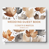 Grijze bruine esdoorn verlaat herfstbruiloft gaste gastenboek (Voorkant)