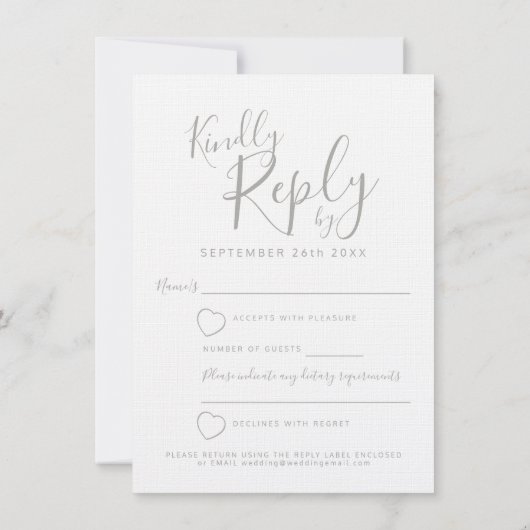 Grijze bruine-hartenbruiloft RSVP Kaart (Achterkant)