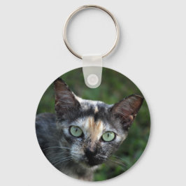 Grijze bruine kat met groene ogen sleutelhanger