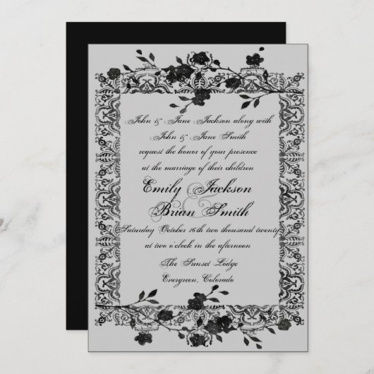 Grijze bruine rozen huwelijksuitnodigingen kaart (Voorkant / Achterkant)