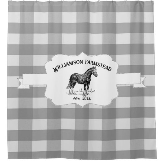 Grijze Buffel Plaid Boerderij Paard Douchegordijn (Voorkant)
