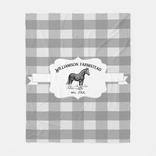Grijze Buffel Plaid Boerderij Paard Fleece Deken (Voorkant)
