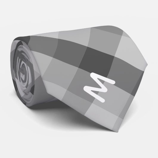 Grijze Buffel Plaid & Monogram Stropdas (Opgerold)