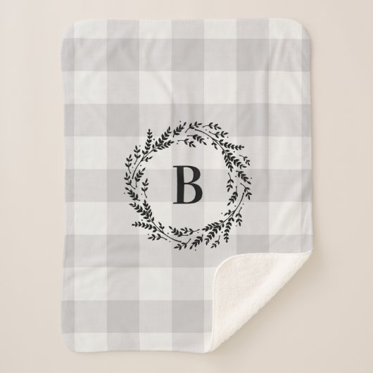 Grijze buffelcontrole Weesmonogram | Boerij Sherpa Deken (Voorkant)