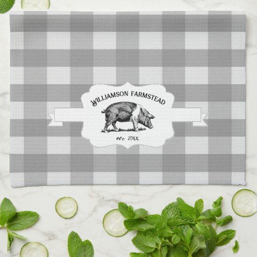 Grijze buffels Boerderij Pig Kitchen Towel Theedoek (Gevouwen)