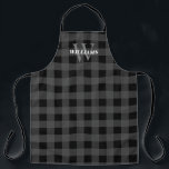 Grijze buffels Naam en Initiaal controleren Schort<br><div class="desc">Grijze buffels controleren het pron met uw initiaal in bleek grijs en achternaam wit.</div>
