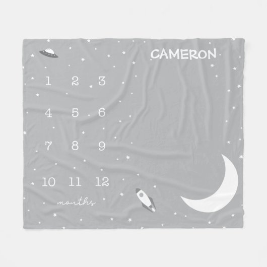 Grijze buitenkant en witte baby fleece deken (Voorkant (Horizontaal))