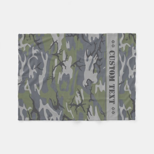 Grijze buitenkant grijze Camo met aangepaste tekst Fleece Deken (Voorkant (Horizontaal))