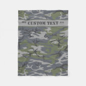 Grijze buitenkant grijze Camo met aangepaste tekst Fleece Deken (Voorkant)