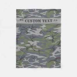 Grijze buitenkant grijze Camo met aangepaste tekst Fleece Deken