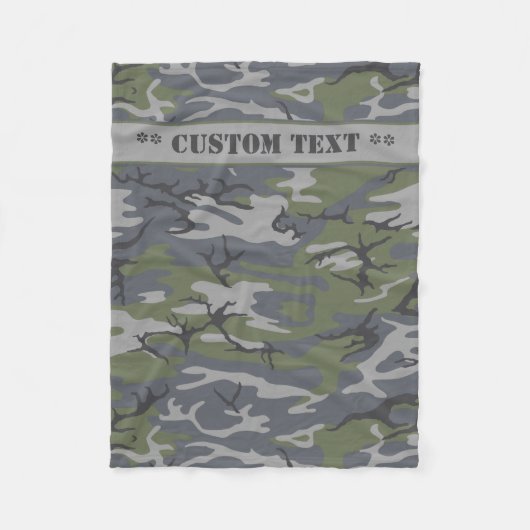 Grijze buitenkant grijze Camo met aangepaste tekst Fleece Deken (Voorkant)