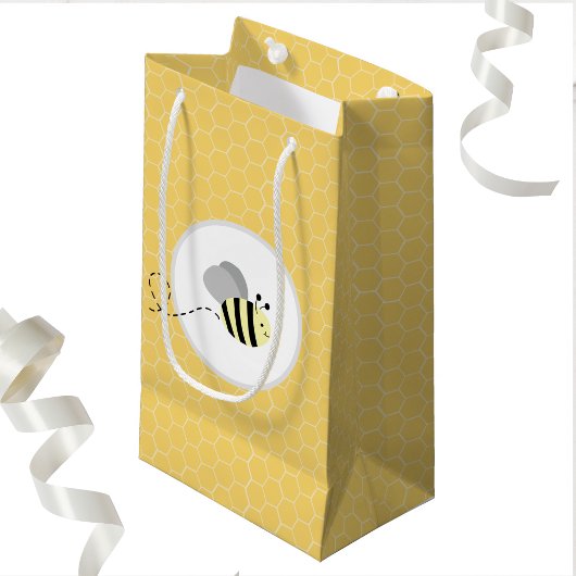 Grijze Bumble Bee Honeycomb Gift Bag Klein Cadeauzakje