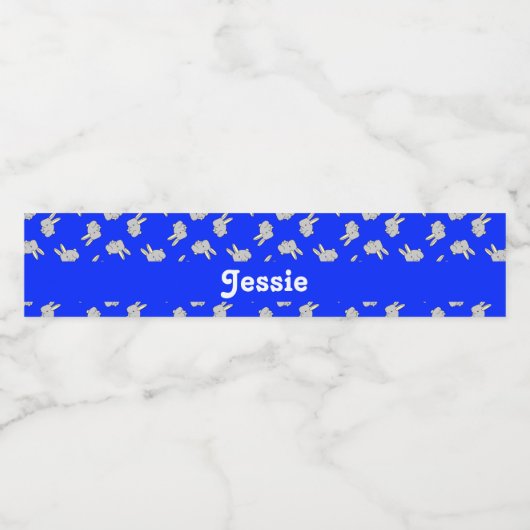 Grijze bunnies on blue waterfles etiket (Enkel label)