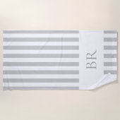Grijze Cabana Streep Custom Monogram Strandlaken (Voorkant)
