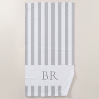 Grijze Cabana Streep Custom Monogram Strandlaken
