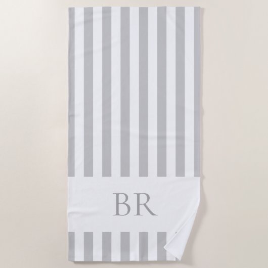 Grijze Cabana Streep Custom Monogram Strandlaken (Voorkant)