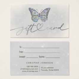 grijze cadeaukaart voor glitter butterfly visitekaartje