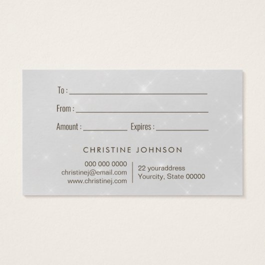 grijze cadeaukaart voor glitter butterfly visitekaartje (Achterkant)