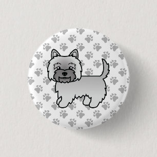Grijze Cairn Terrier Hond Mooie Illustratie Pootje Ronde Button 3,2 Cm
