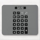 Grijze calculator met naam muismat (Voorkant)
