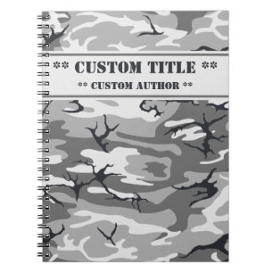 Grijze Camo Notitieboek met Titel/Auteur Blok