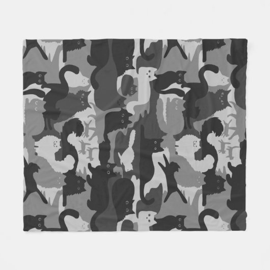 Grijze Camouflage Katten Pattern Grey Kitty Cats C Fleece Deken (Voorkant (Horizontaal))